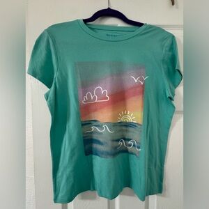 Teal Kids Short Sleeve Tee with Ocean Print